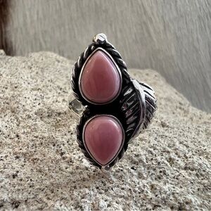 ❤️Queen Pink Conch 2Stone Decorative 925 Navajo Southwestern Statement Ring Sz 6